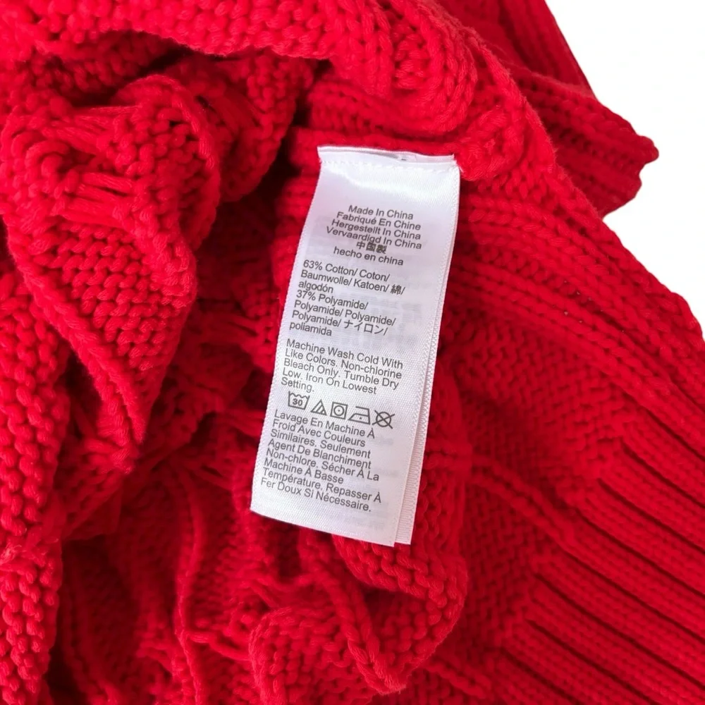 J. Crew Red Cotton Blend Cable Knit Side Slit Crew Neck Sweater S/M